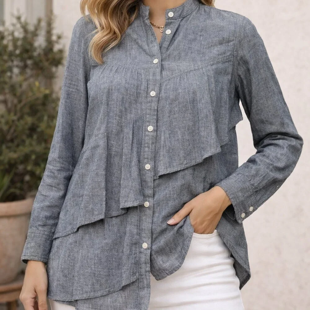 J. Crew Chambray Pararuffle Button Down Shirt Size 2